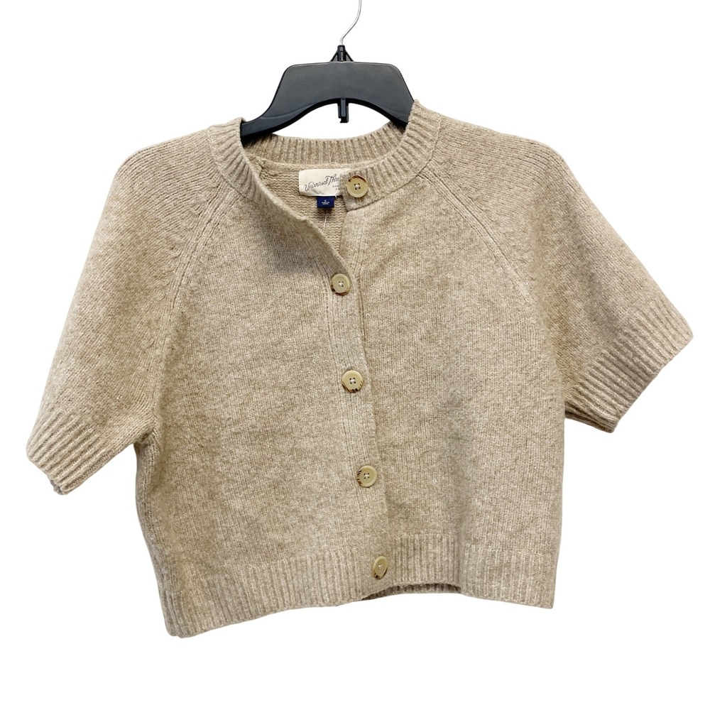 Universal Thread Women's Beige Short Sleeve Cropped Cardigan Sweater Size Small
